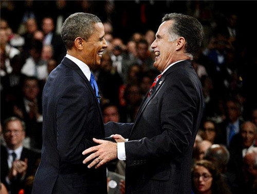 罗姆尼(右)与奥巴马