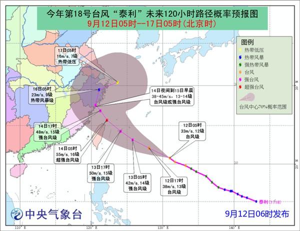 “泰利”直奔浙闽 或成今年来最强台风