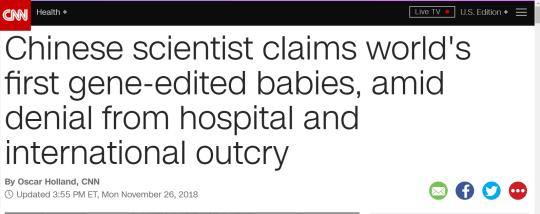 “基因编辑婴儿”诞生 国外科学家怎么说？