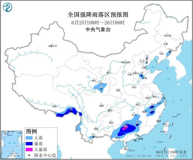 广西至江南一带有强降雨 华北东北等地多对流性天气