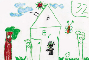 幼儿园孩子画《我的家》 33家只有高楼没有父