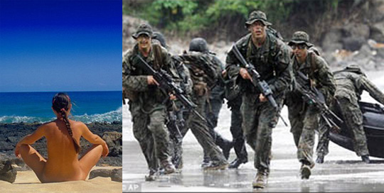 尴尬！美陆战队海滩训练民众一旁光溜溜做日光浴