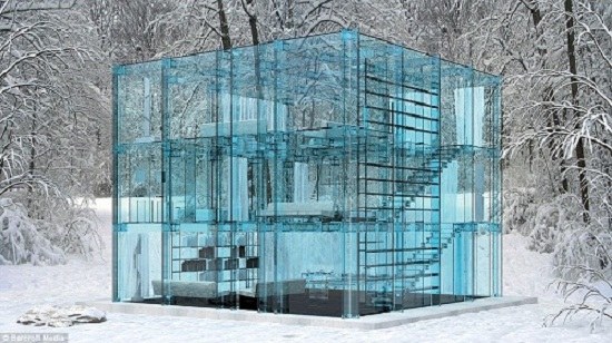 建筑师设计全透明玻璃房屋内场景一览无余(图