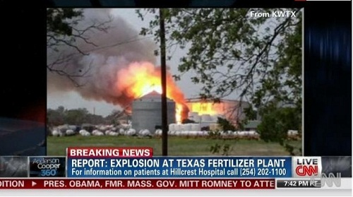 美国得克萨斯化肥厂爆炸至少已致120人伤亡