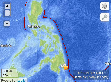 菲律宾南部海域发生5.1级地震震源深度180公里