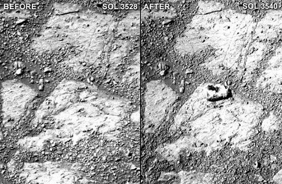火星探测器拍到“神秘怪石”两周前未发现（图）
