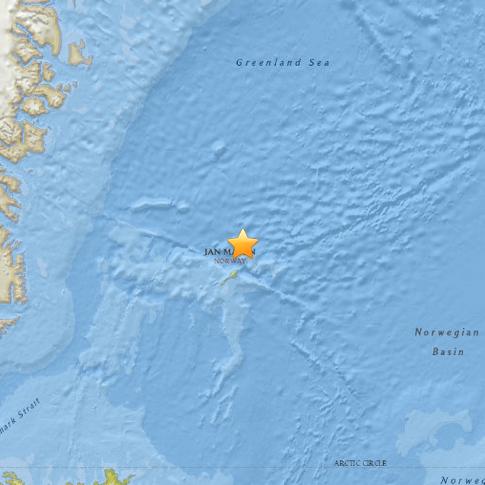 北冰洋扬马延岛海域发生5.0级地震震源深10公里