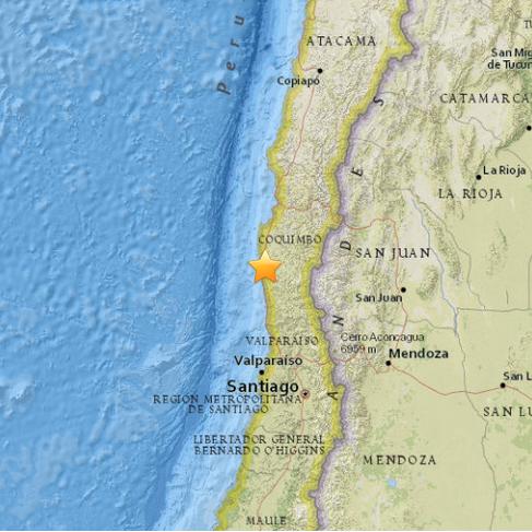 智利西部沿海发生6.8级地震 尚未造成海啸威胁