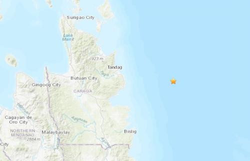     菲律宾东部海域发生5.0级地震。（图片来源：美国地质勘探局网站截图）