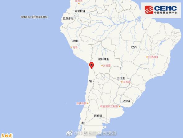 智利北部发生6.0级地震震源深度100千米