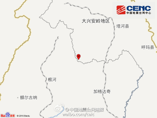 黑龙江大兴安岭地区呼玛县4.0级地震震源深度7公里