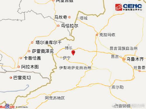 新疆精河县发生4.5级地震震源深度15千米