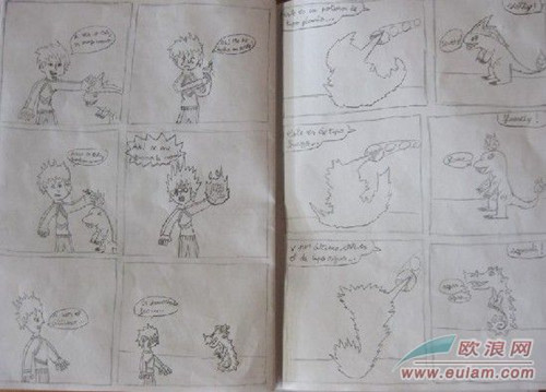 西班牙两名华裔小画家绘制漫画书在校内出版