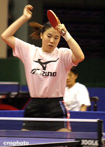 图:中国乒乓球女队员王楠备战奥运会