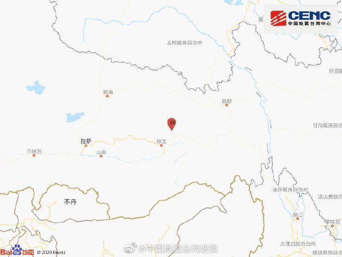 30日1时27分在西藏林芝市波密县发生3.9级地震