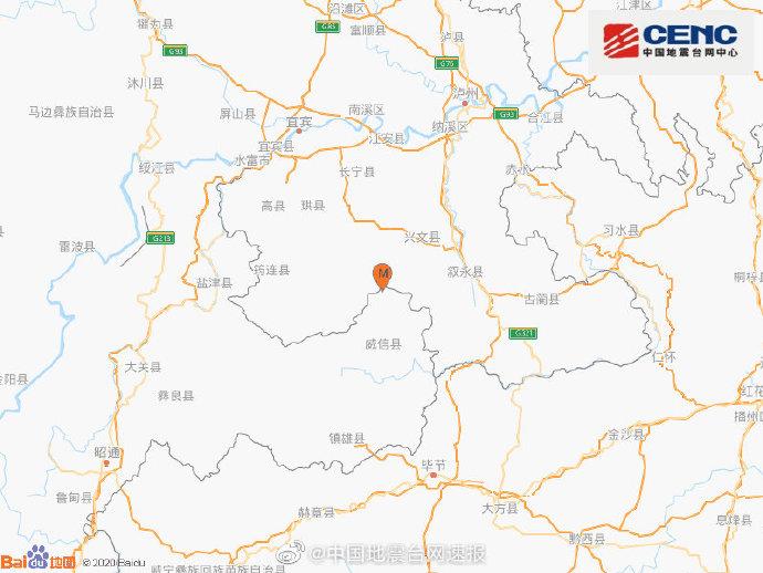 云南昭通市威信县发生3.8级地震震源深度13千米