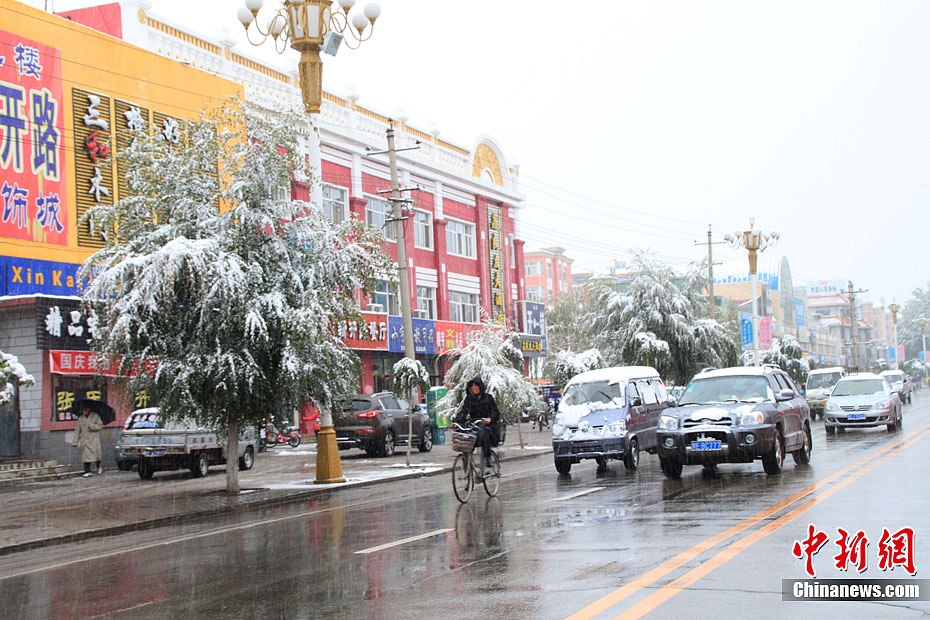 内蒙扎兰屯市秋季突降大雪