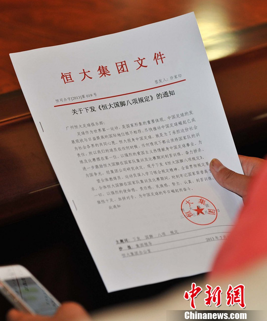 恒大国脚八项规定图片