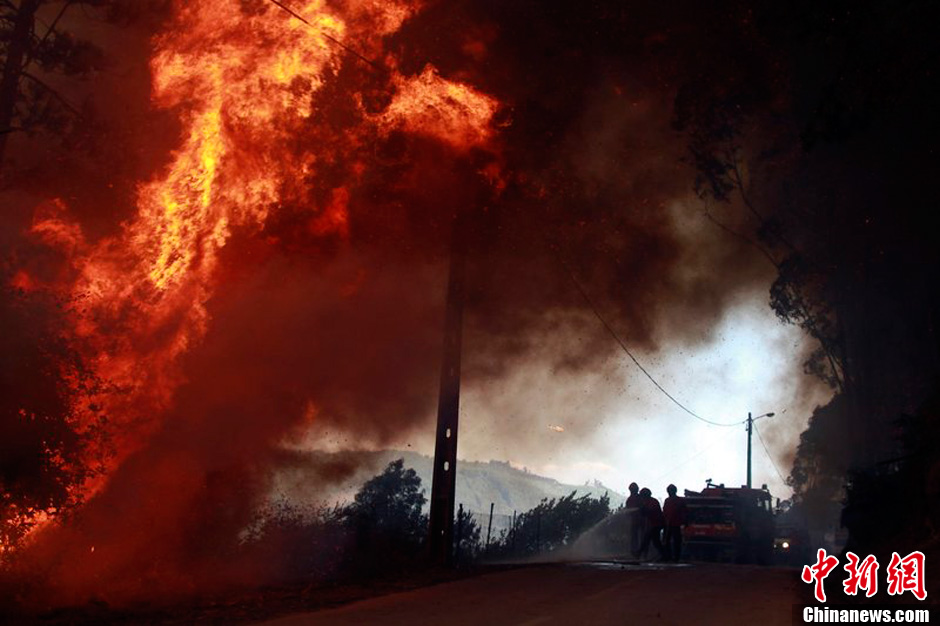 葡萄牙多地山火肆虐 场面震撼