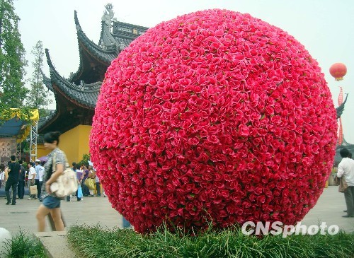 图:苏州巨型花球营造节日气氛