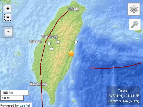 台湾花莲发生6.3级地震震源深度9.3公里（图）