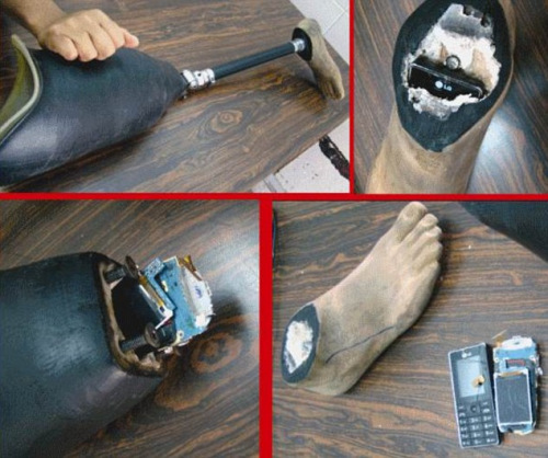 手机藏在假脚里 手机藏在假脚里