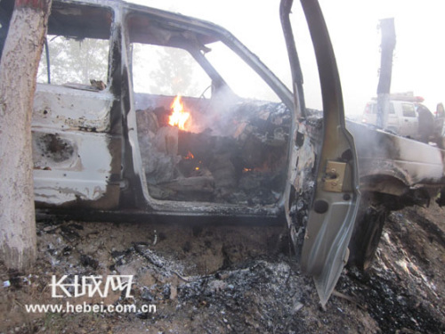 男子掐死朋友后泼油焚车 受害者尸体被烧焦(图)