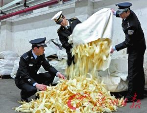 江门海关日前查获涉嫌走私的进口鱼翅 江门海关日前查获涉嫌走私的进口鱼翅