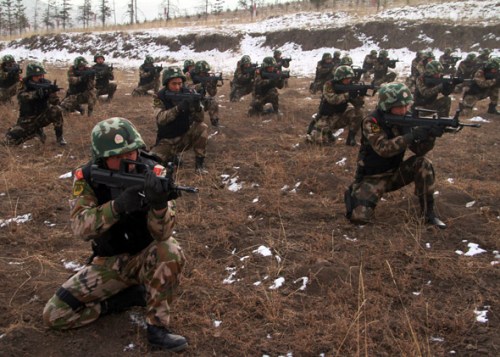 据枪练习 图片来源:人民武警报 据枪练习 图片来源:人民武警报