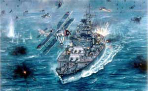 资料图:饱和打击下的俾斯麦战列舰 资料图:饱和打击下的俾斯麦战列舰