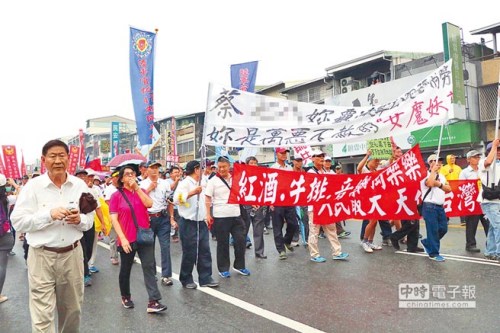 2017蔡办音乐会28日在屏东演艺厅举行，场外却聚集抗议民众。（图片来源：台湾《中时电子报》）
