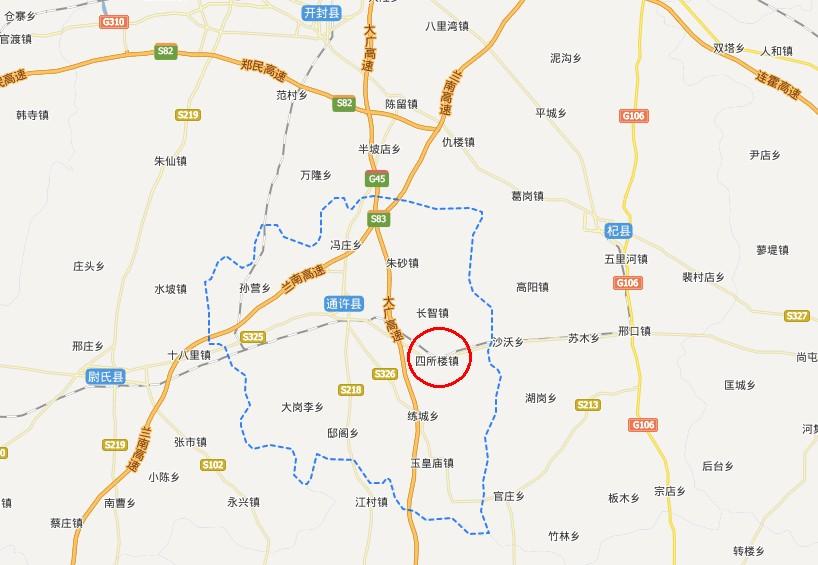 图为通许县四所楼镇所处的地理位置.