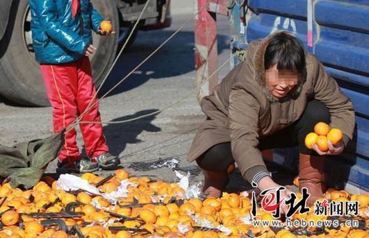 唐山货车侧翻 35吨鲜桔遭哄抢 所剩无几