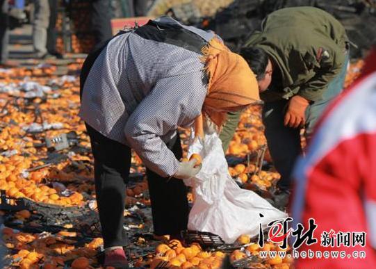 唐山货车侧翻 35吨鲜桔遭哄抢 所剩无几