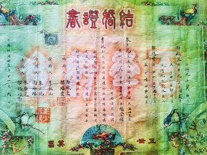 民国时期结婚证亮相 证词浪漫图案吉祥(图)