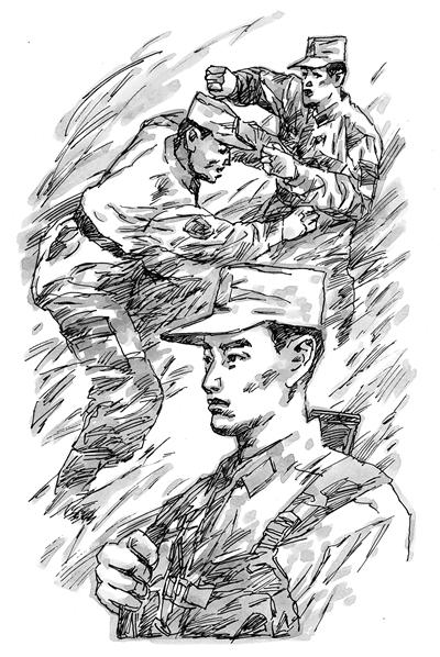 军人黑白画素描图片