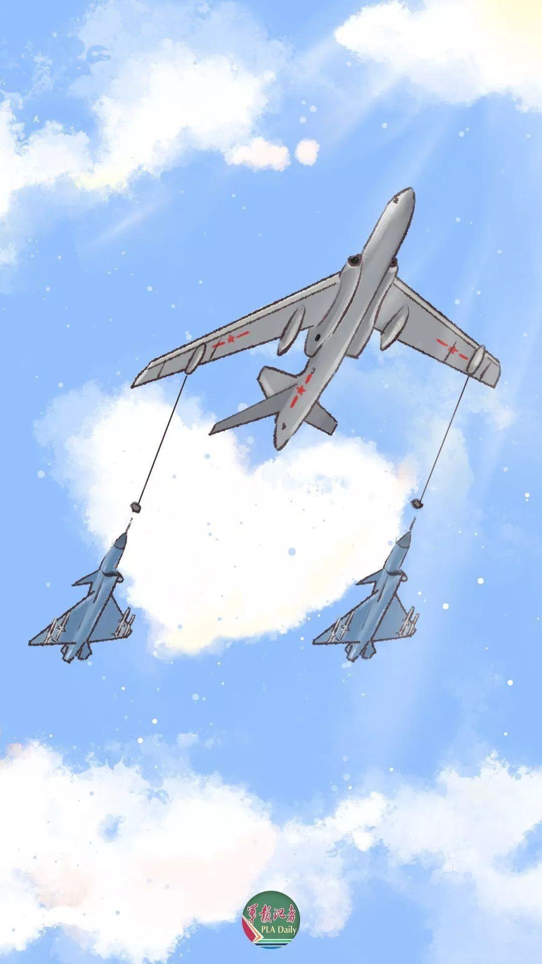 收藏纯手绘受阅空中梯队漫画