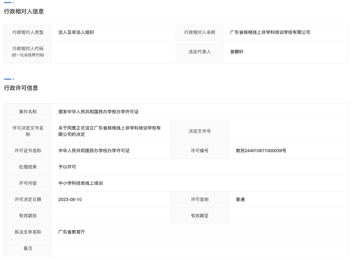 全国首张线上非学科类培训办学许可证近日颁发