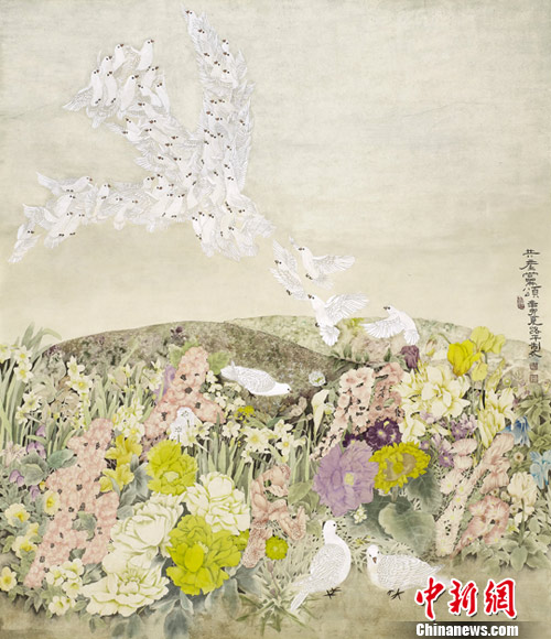 王路平作《共产党颂》 尝试以花鸟画表达时代主题