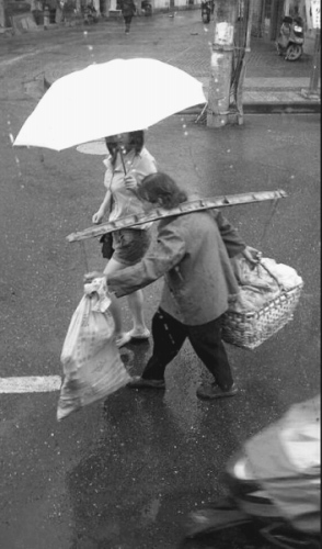 武汉女孩雨天为挑担赶路太婆撑伞 男网友求认识(图)