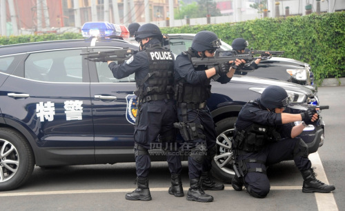 “快反突击队”亮相成都配火焰喷射器防暴动