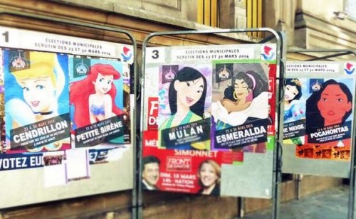 巴黎艺术家调侃市政选举绘制迪士尼公主“参选”