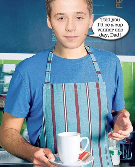 贝克汉姆长子咖啡店做临时工小贝夫妇鼓励称赞