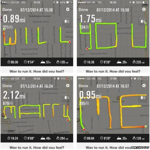 当浪漫遇上高科技:男子跑出“你愿嫁给我吗?”