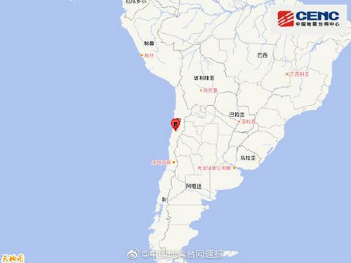 智利发生5.5级地震震源深度80千米