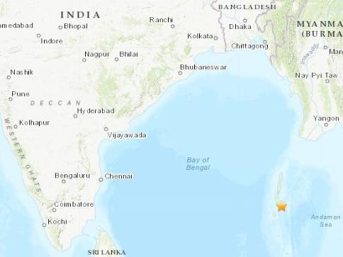 印度布莱尔港附近发生5.1级地震震源深度53.4公里