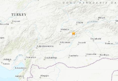 土耳其迪亚巴克尔附近发生4.9级地震震源深度10公里