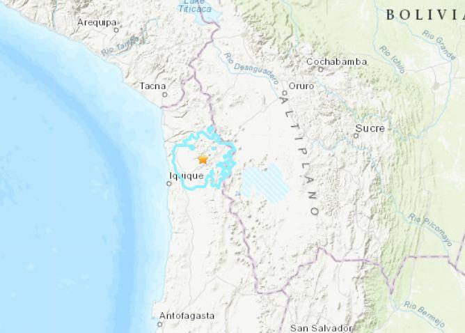 智利北部地区发生5.5级地震震源深度104.2千米