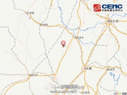 吉林松原两县交界发生5.3级地震震源深度8千米
