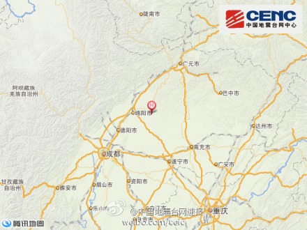 四川绵阳市盐亭县发生3.3级地震震源深度16千米